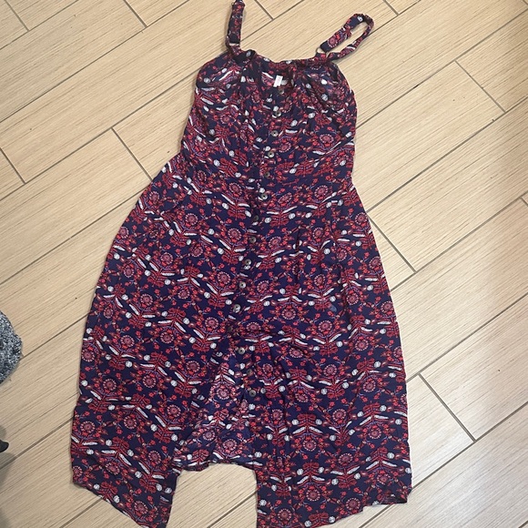 Xhilaration Dark Blue and Red Patterned Buttoned Midi Dress - Picture 1 of 7